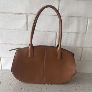 Preston & York Tan Genuine Leather Satchel Handbag Purse Top zipper Casual EUC